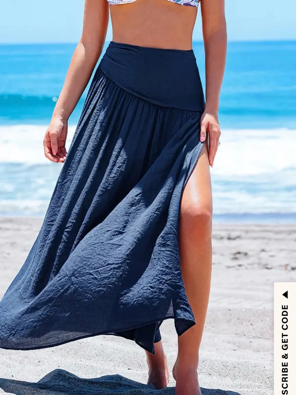 Cupshe Navy High-Waist Maxi Skirt cover-Up with Side Slit